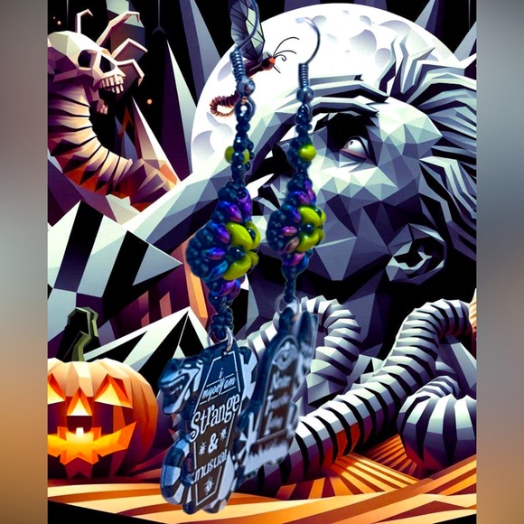 Handcrafted Beetlejuice Sand Worm Movie Quote Glass Beaded Earrings - Picture 4 of 4